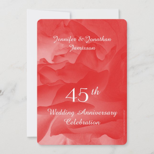 45th Wedding Anniversary Party, Coral Pink Rose Invitation (Front)