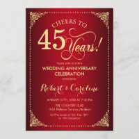 45th Wedding Anniversary - Red Gold Damask