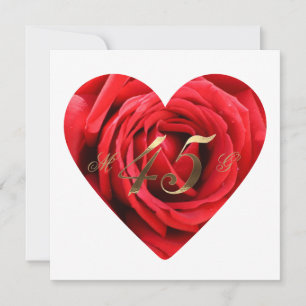 45th Wedding Anniversary Red Roses Heart Elegant Invitation