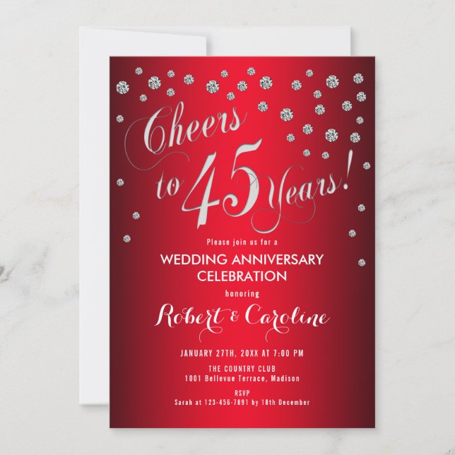45th Wedding Anniversary - Red & Silver Invitation (Front)