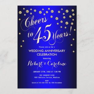 45th Wedding Anniversary - Royal Blue & Gold Invitation