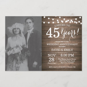 45th Wedding Anniversary Rustic Wood Invitation