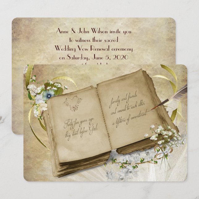 45th Wedding Anniversary Vintage Vow Renewal Invitation (Front/Back)