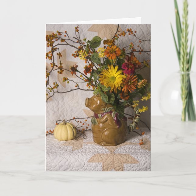 4603 Pig Pitcher Floral Thanksgiving Greeting Card (Front)