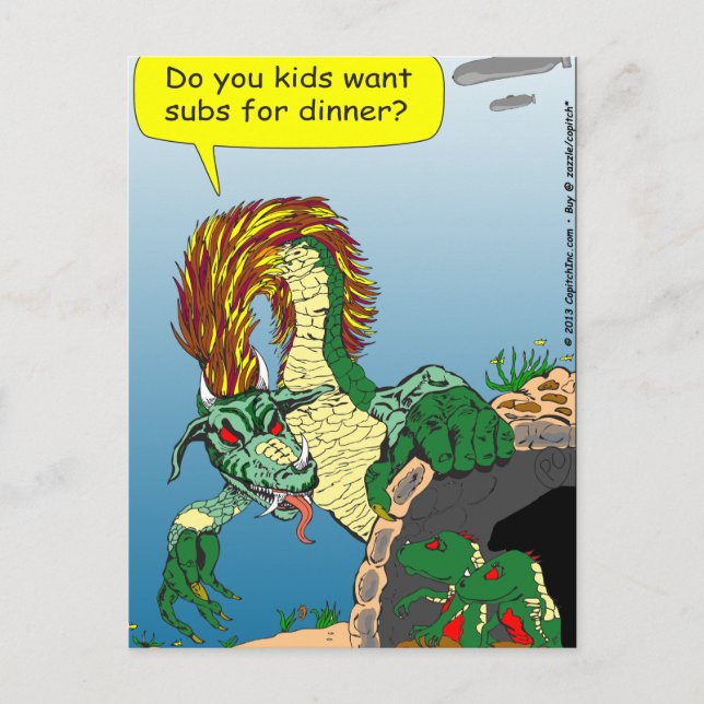 468 Sea monster "subs for dinner" cartoon Postcard (Front)