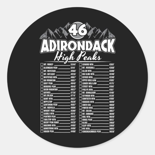 46 Adirondack Mountain Climbing Checklist  Classic Round Sticker (Front)