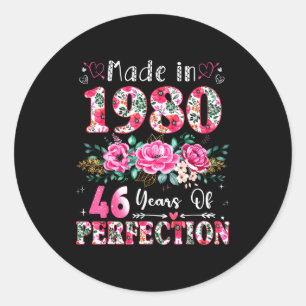 46 Year Old Made In 1980 Floral 46th Birthday Wome Classic Round Sticker