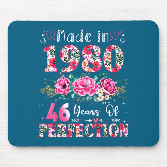 46 Year Old Made In 1980 Floral 46th Birthday Wome Mouse Mat (Front)