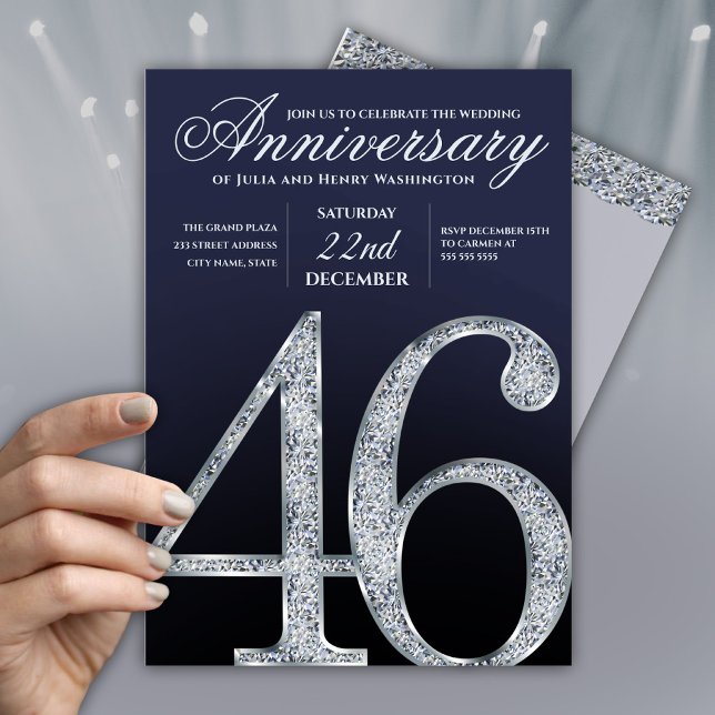 46th Anniversary Diamond Silver Navy Blue Invitation (Creator Uploaded)