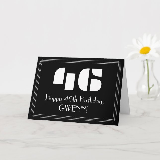 46th Birthday: Art Deco Inspired Look "46" & Name Card (Small Plant)