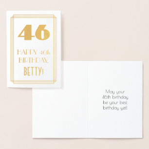 46th Birthday: Art Deco Inspired Look "46" & Name Foil Card