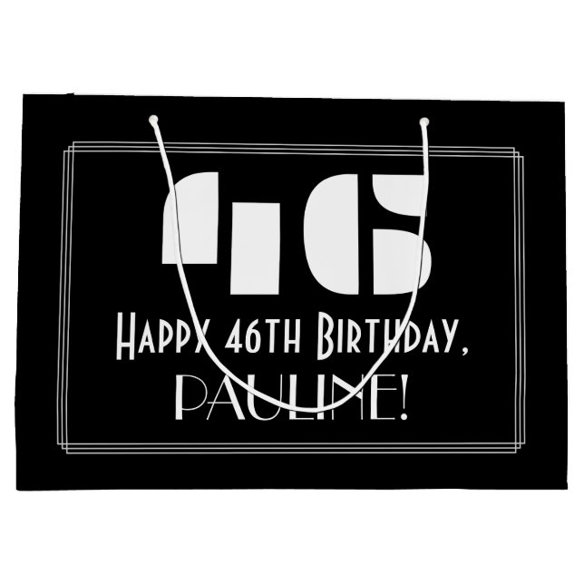 46th Birthday ~ Art Deco Inspired Look "46" + Name Large Gift Bag (Back)