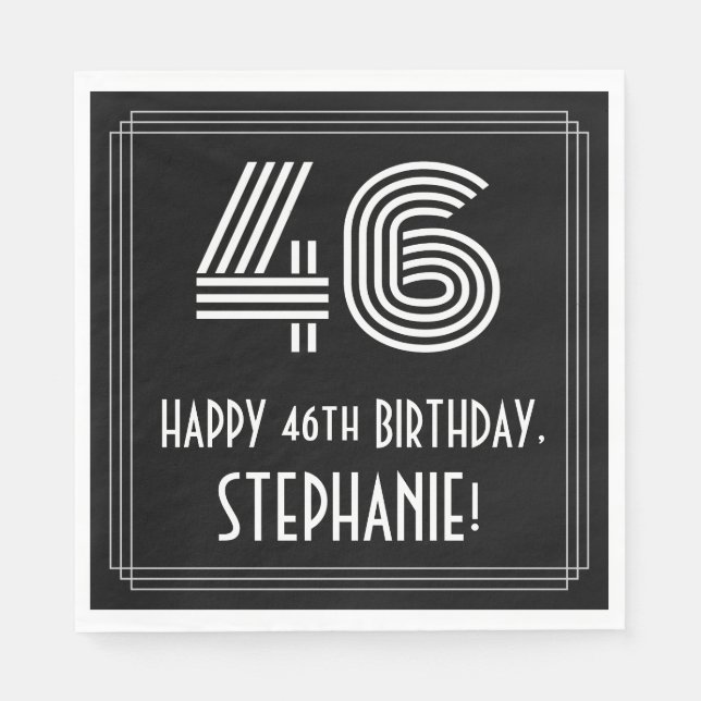46th Birthday: Art Deco Inspired Look "46" + Name Napkin (Front)