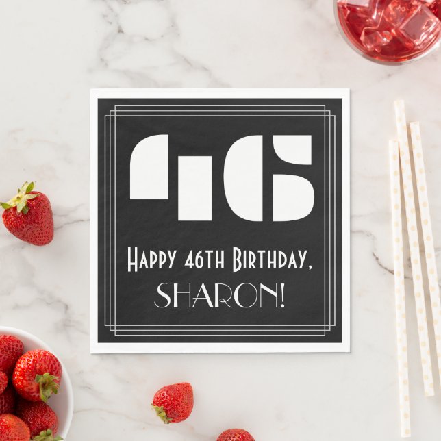 46th Birthday: Art Deco Inspired Look "46" + Name Napkin (Insitu)