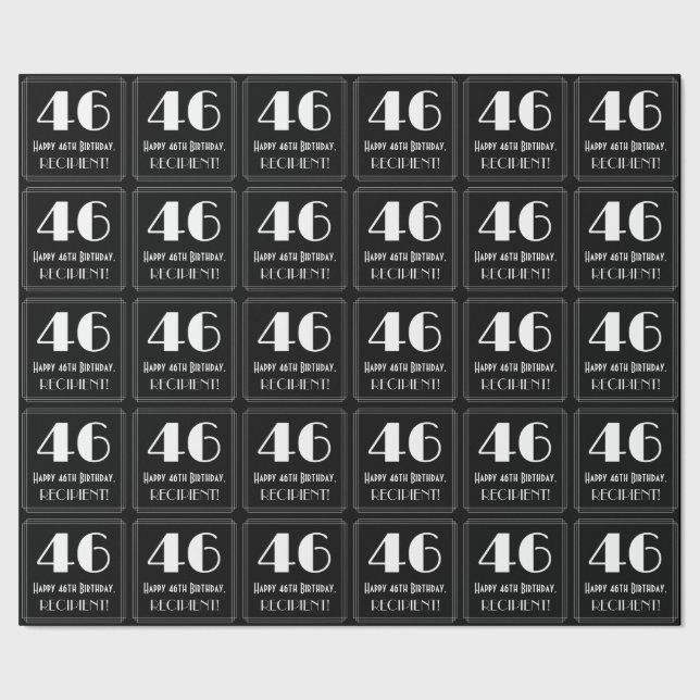 46th Birthday - Art Deco Inspired Look "46", Name Wrapping Paper (Seam)
