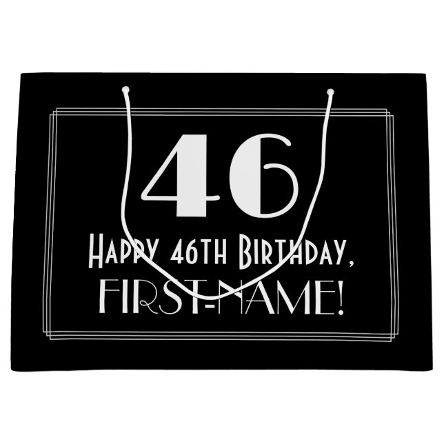 46th Birthday: Art Deco Inspired Style "46", Name Large Gift Bag (Front)