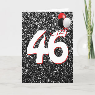 46th Birthday Balloons on Black Glitter Card