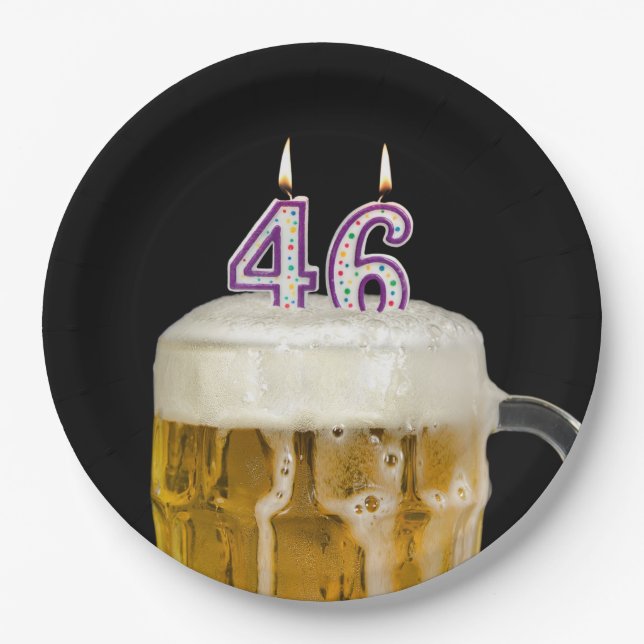 46th Birthday Beer on black Paper Plate (Front)