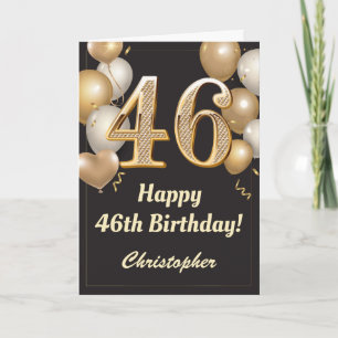 46th Birthday Black and Gold Balloons Confetti Card