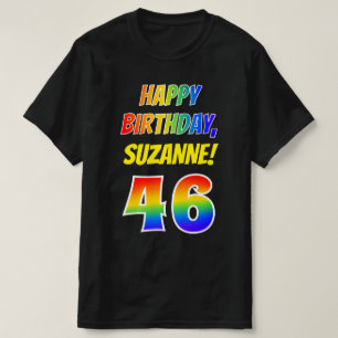 46th Birthday — Bold, Fun, Rainbow 46, Custom Name T-Shirt