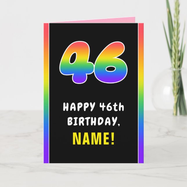 46th Birthday: Colourful Rainbow # 46, Custom Name Card (Front)