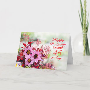 46th Birthday Day Pink Flowers Add A Name Card