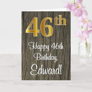 46th Birthday: Elegant Faux Gold Look #, Faux Wood Card