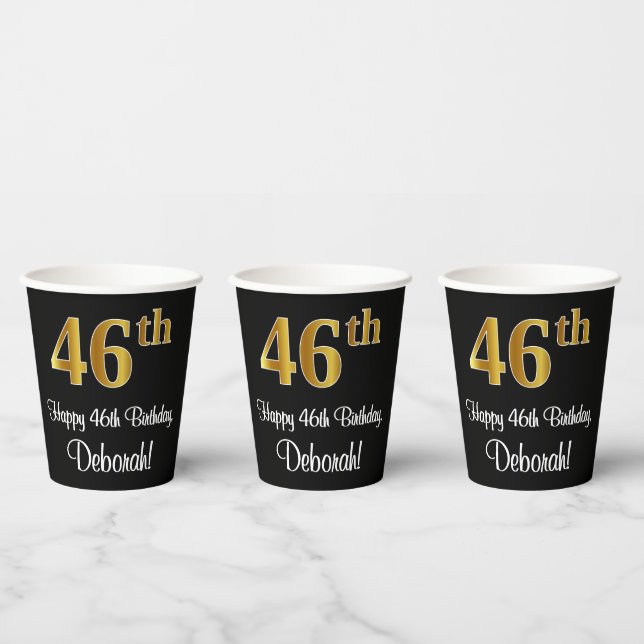 46th Birthday - Elegant Luxurious Faux Gold Look # Paper Cups (Multi)