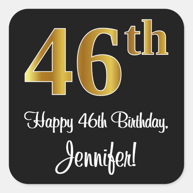 46th Birthday – Elegant Luxurious Faux Gold Look # Square Sticker (Front)