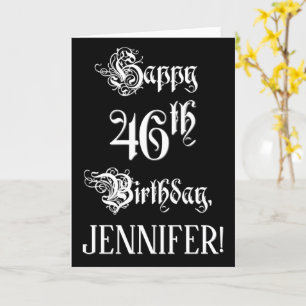 46th Birthday: Fancy, Elegant Script + Custom Name Card