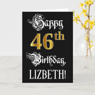 46th Birthday — Fancy Script; Faux Gold Look; Name Card