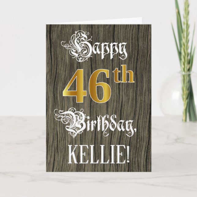 46th Birthday: Faux Gold Look + Faux Wood Pattern Card (Front)