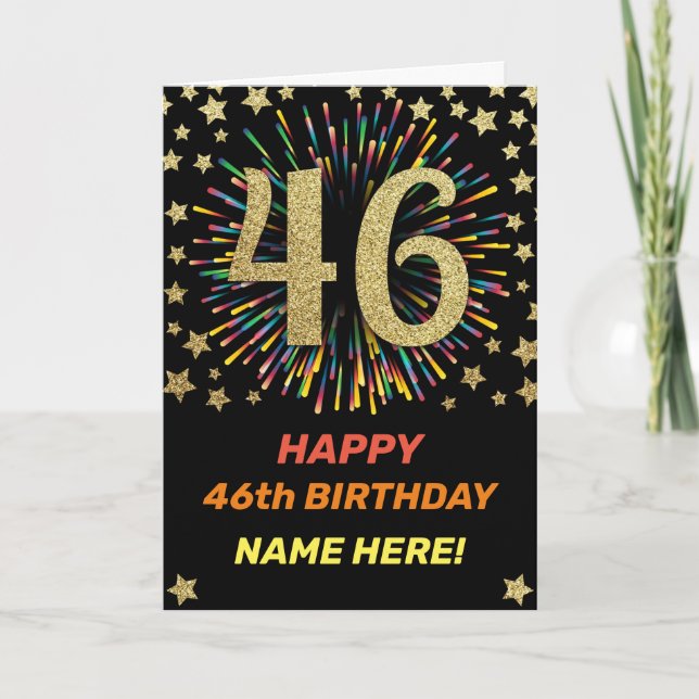 46th Birthday Fireworks Rainbow Gold Fun Card (Front)