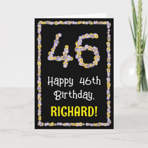 46th Birthday: Floral Flowers Number, Custom Name Card