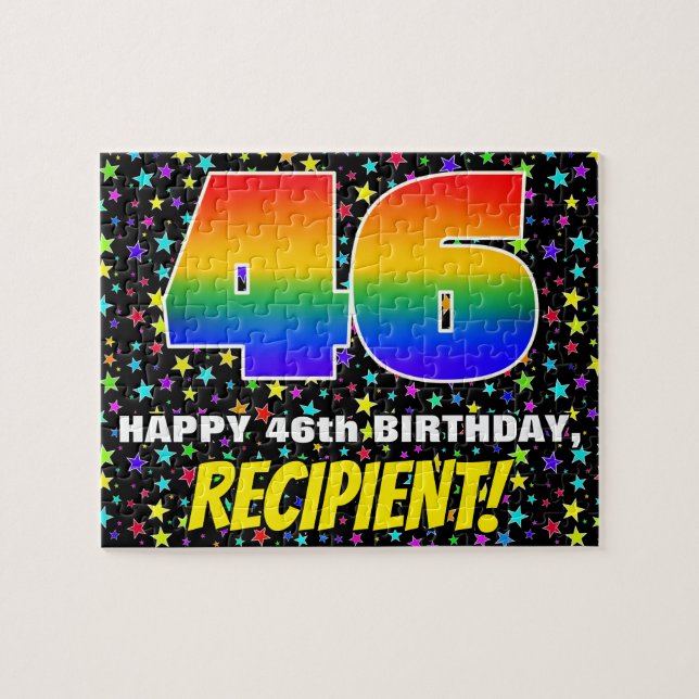 46th Birthday — Fun, Colourful Star Field Pattern Jigsaw Puzzle (Horizontal)