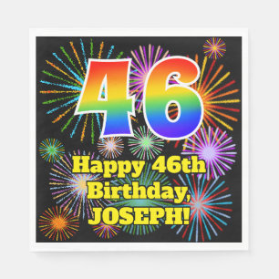 46th Birthday: Fun Fireworks Pattern + Rainbow 46 Napkin