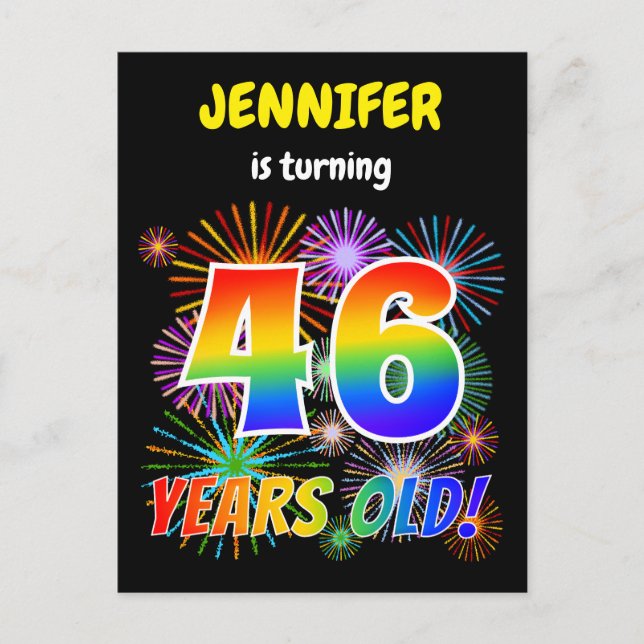 46th Birthday - Fun Fireworks, Rainbow Look "46" Postcard (Front)