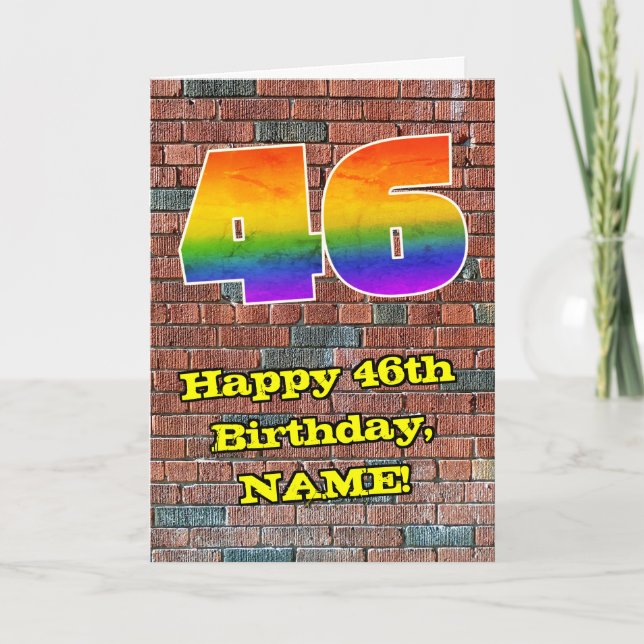 46th Birthday: Fun Graffiti-Inspired Rainbow 46 Card (Front)