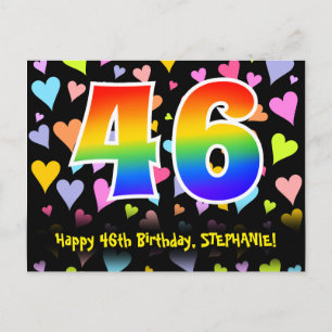 46th Birthday: Fun Hearts Pattern, Rainbow 46 Postcard