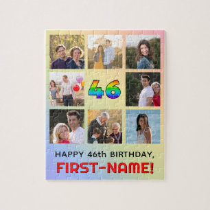 46th Birthday: Fun Rainbow #, Custom Name & Photos Jigsaw Puzzle