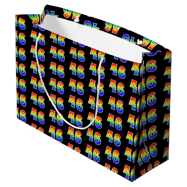 46th Birthday: Fun Rainbow Event Number 46 Pattern Large Gift Bag (Back Angled)