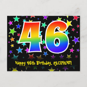 46th Birthday: Fun Stars Pattern, Rainbow 46, Name Postcard
