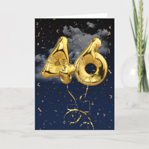46th Birthday Gold Mylar Balloon and Confetti Card