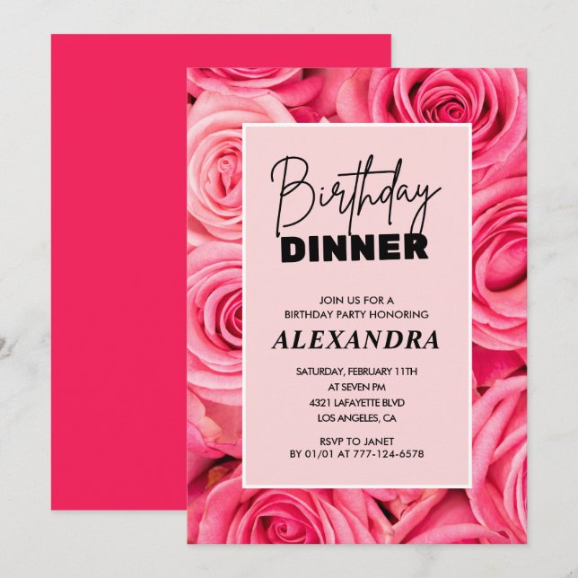 46th birthday invitations Birthday dinner Floral  (Front/Back)