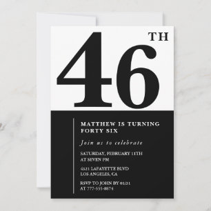 46th birthday invitations Black and White Elegant