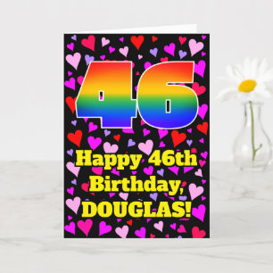 46th Birthday: Loving Hearts Pattern, Rainbow # 46 Card