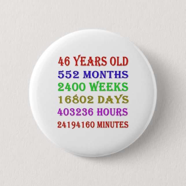 46th Birthday Milestones 6 Cm Round Badge (Front)