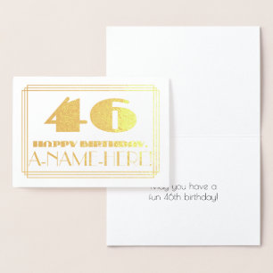 46th Birthday; Name + Art Deco Inspired Look "46" Foil Card