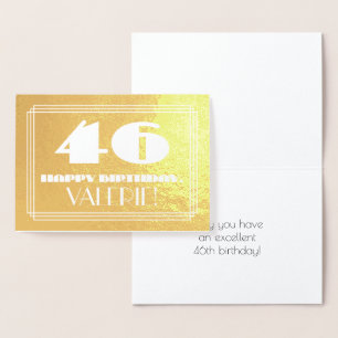46th Birthday: Name + Art Deco Inspired Look "46" Foil Card