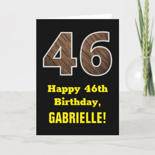 46th Birthday: Name, Faux Wood Grain Pattern "46" Card